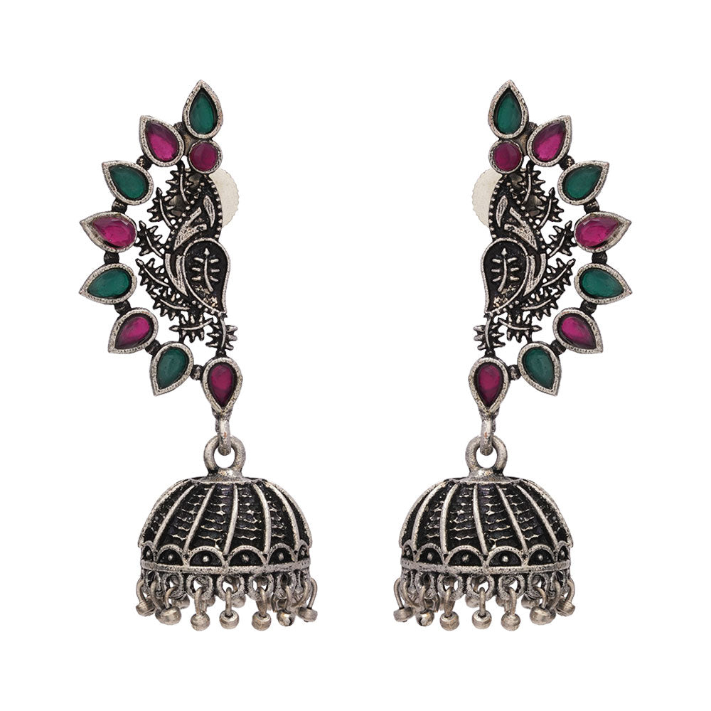 floraglam stone studded jhumki earrings (Multicolor)