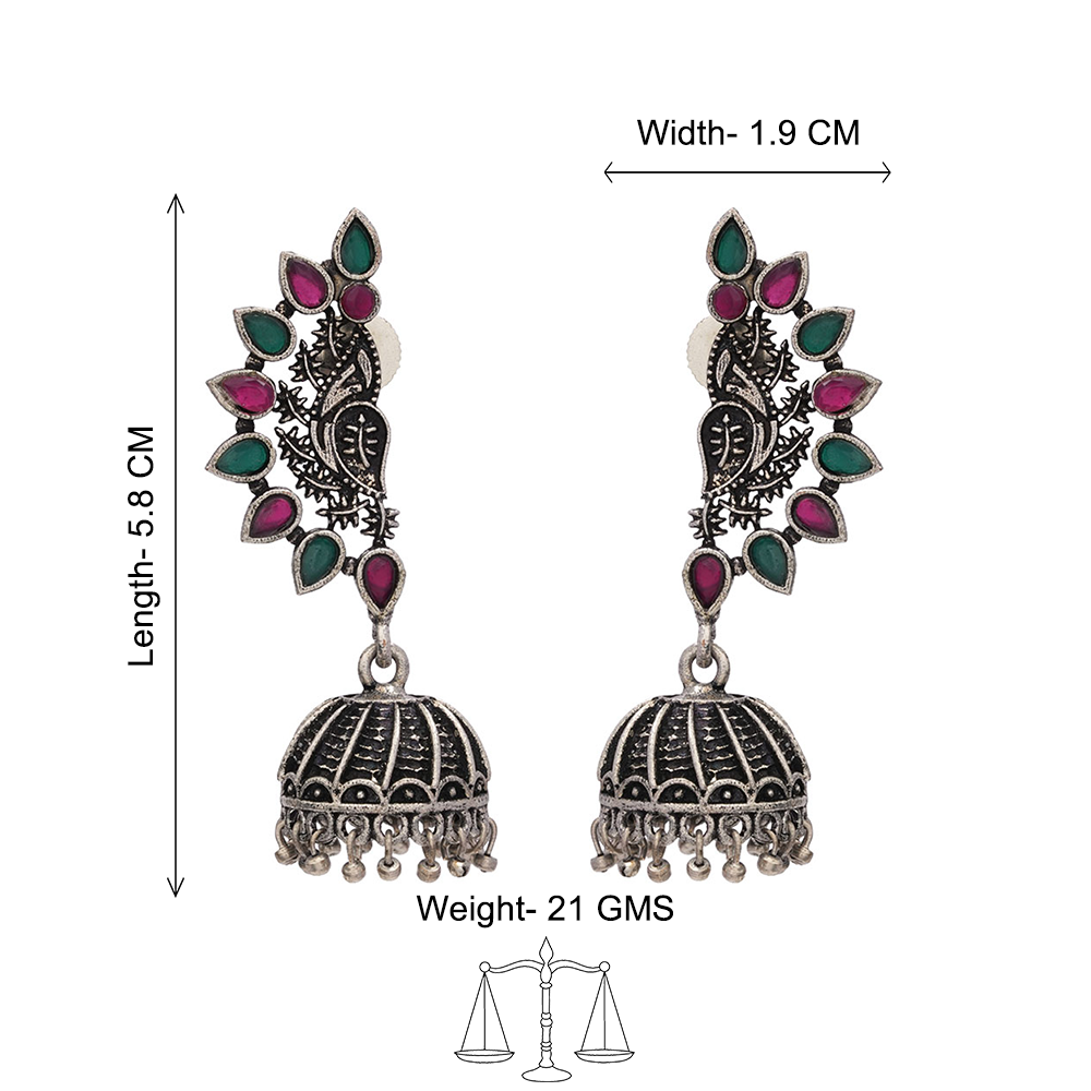 floraglam stone studded jhumki earrings (Multicolor)