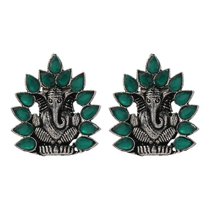 Carved Charm Dangler earrings (White) sacred shine stud earrings(Green) Combo set