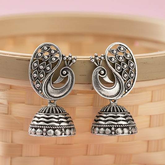 Mayur Vilas Silver Brass Oxidised Jhumki earrings