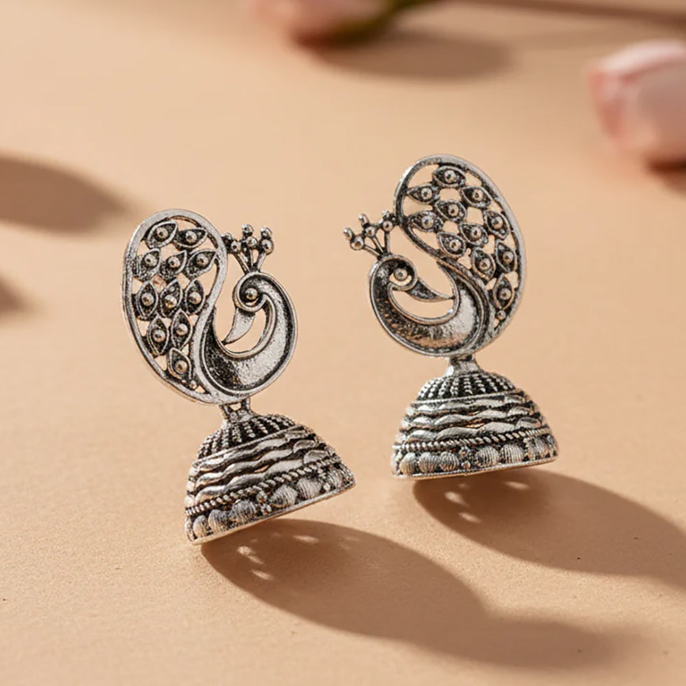 Mayur Vilas Silver Brass Oxidised Jhumki earrings