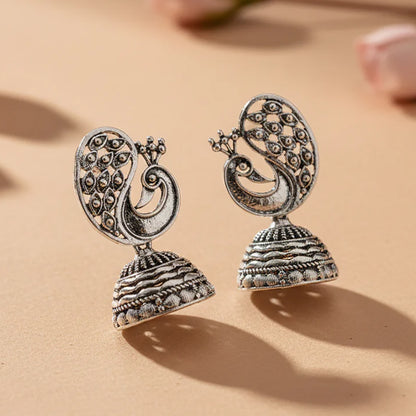 Mayur Vilas Silver Brass Oxidised Jhumki earrings