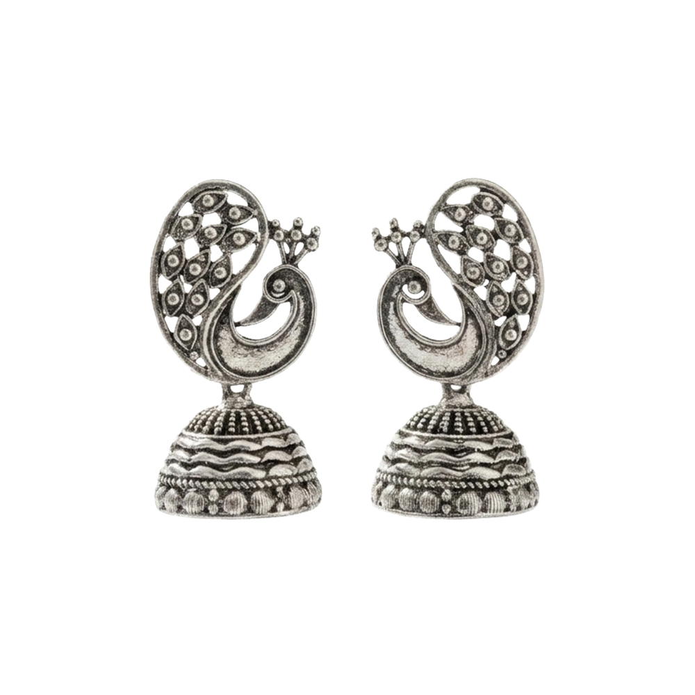 Mayur Vilas Silver Brass Oxidised Jhumki earrings