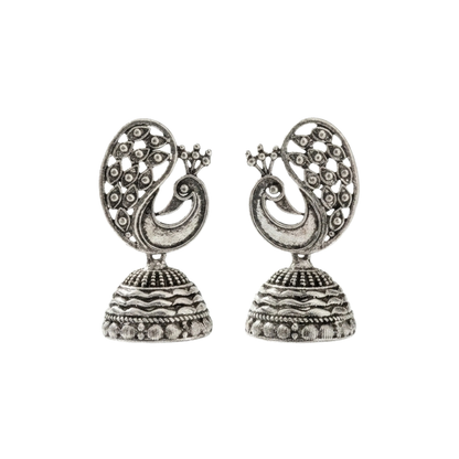 Mayur Vilas Silver Brass Oxidised Jhumki earrings