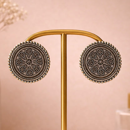 Oxidized Silver Mandala Stud Earrings