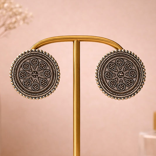 Oxidized Silver Mandala Stud Earrings