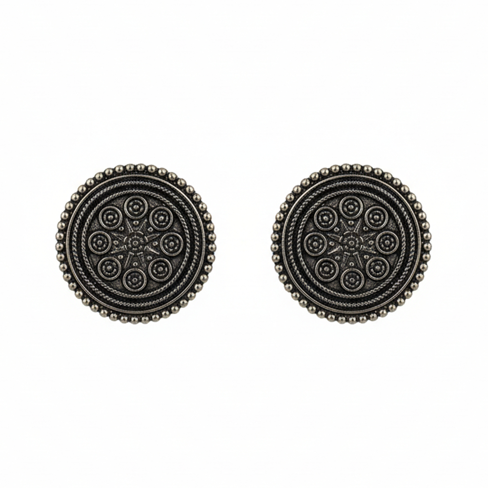 Oxidized Silver Mandala Stud Earrings