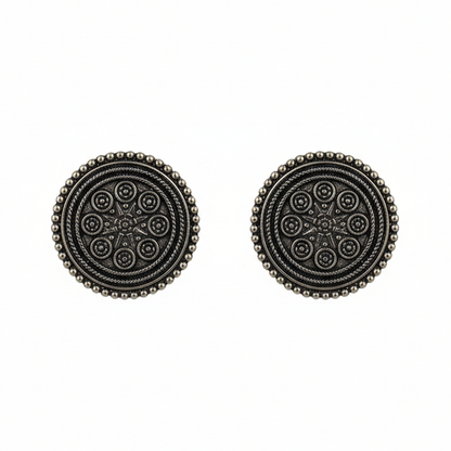 Oxidized Silver Mandala Stud Earrings