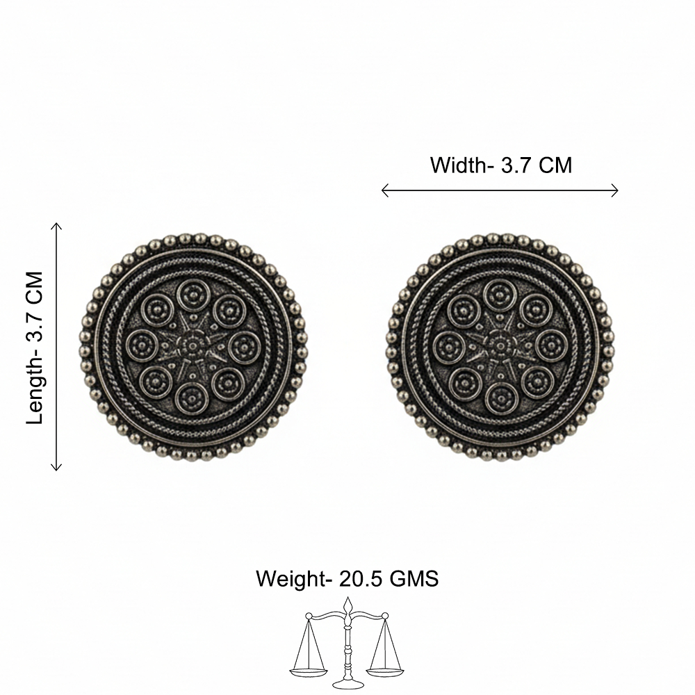 Oxidized Silver Mandala Stud Earrings