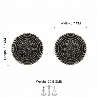 Oxidized Silver Mandala Stud Earrings