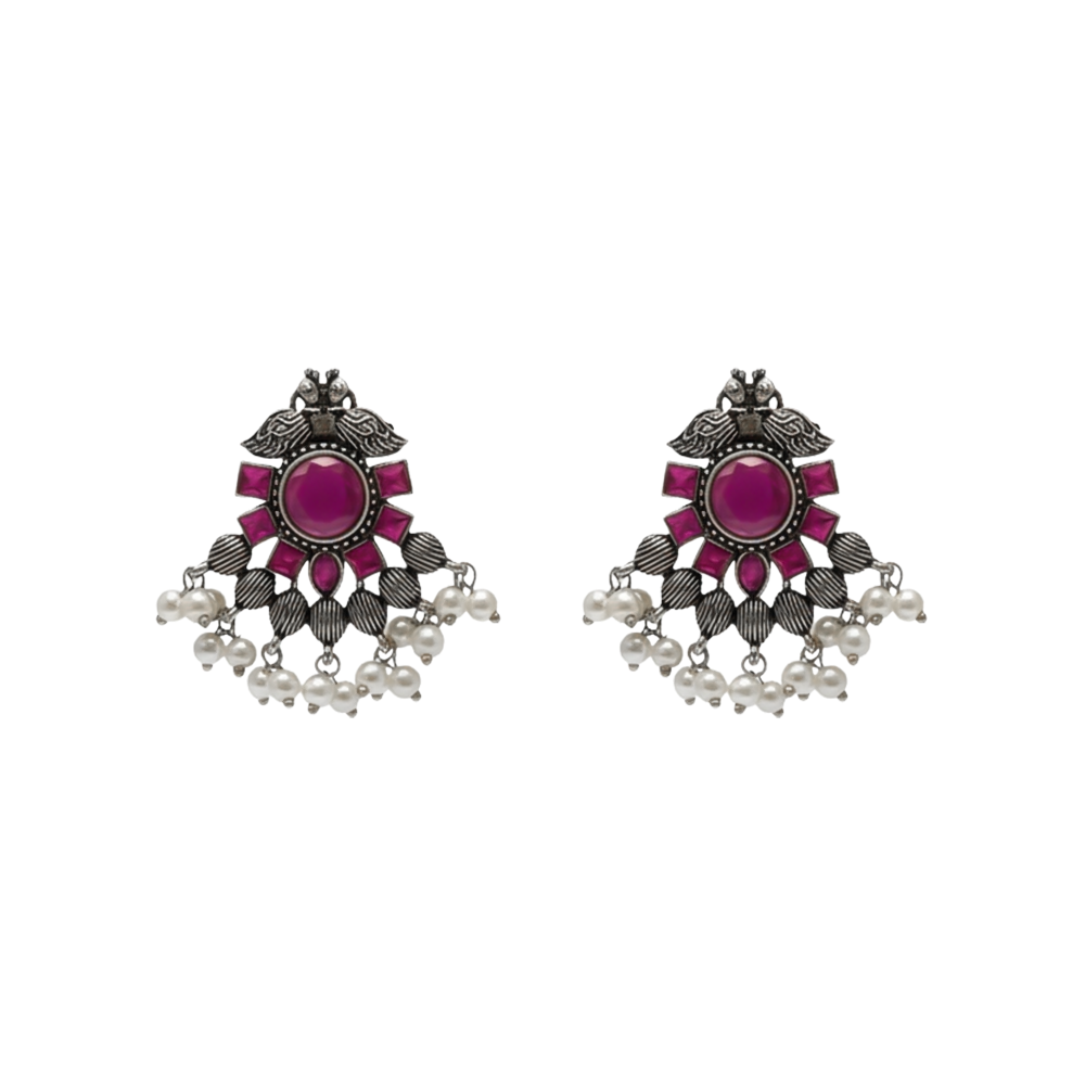 Gulratan Antique Pearl Drop Brooch Earring (Red)