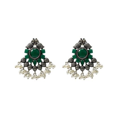 Gulratan Antique Pearl Drop Brooch Earring (Green)
