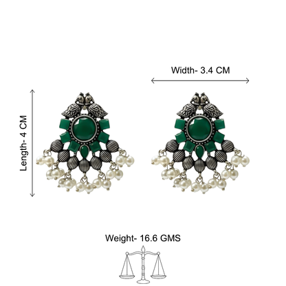 Gulratan Antique Pearl Drop Brooch Earring (Green)