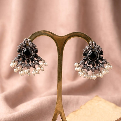 Gulratan Antique Pearl Drop Brooch Earring (Black)