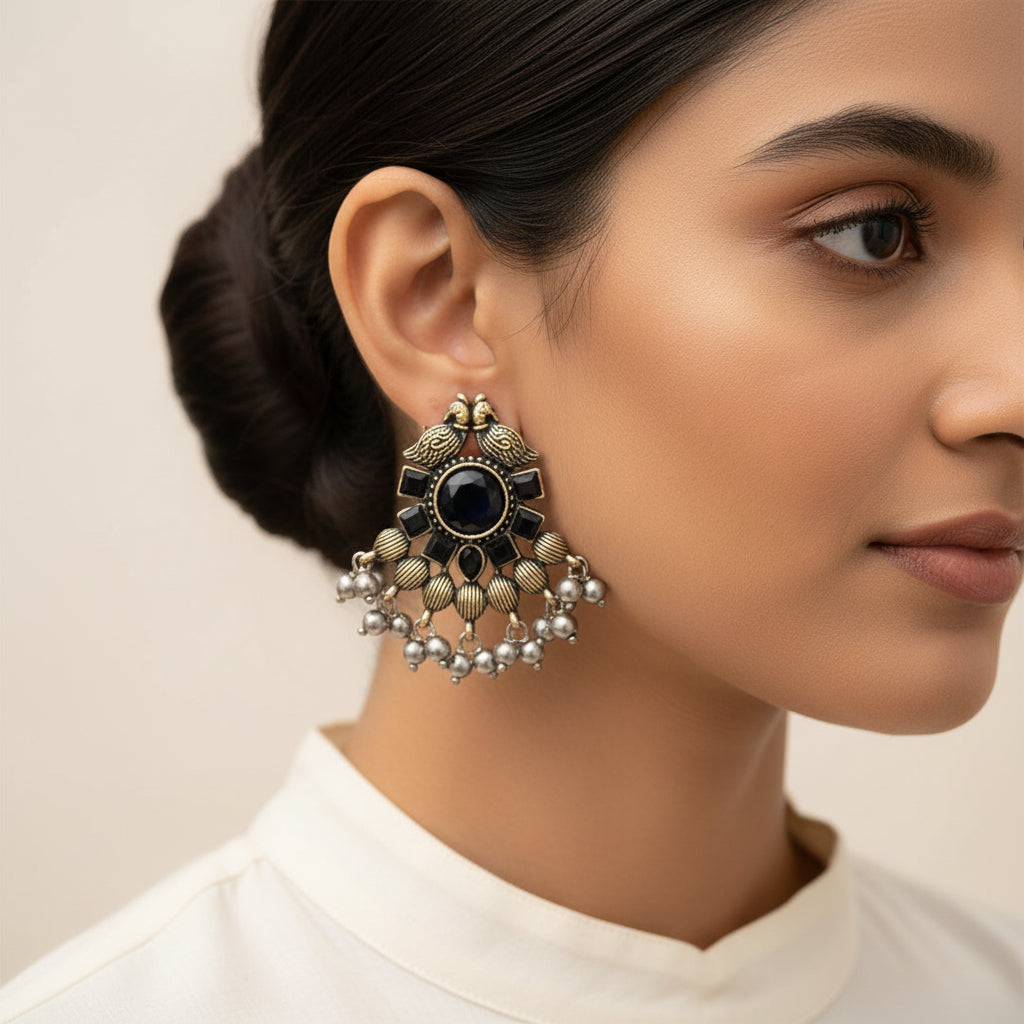 Gulratan Antique Pearl Drop Brooch Earring (Black)