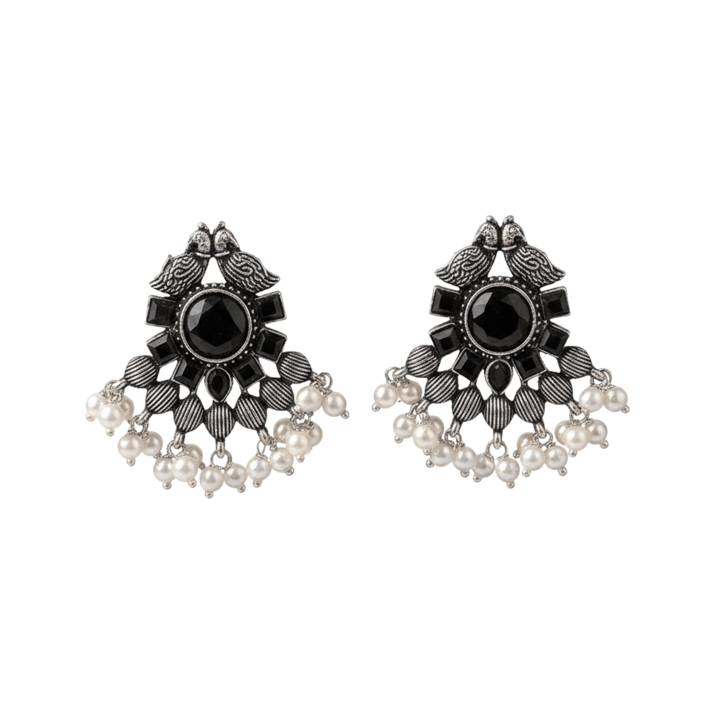 Gulratan Antique Pearl Drop Brooch Earring (Black)