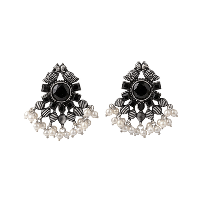 Gulratan Antique Pearl Drop Brooch Earring (Black)