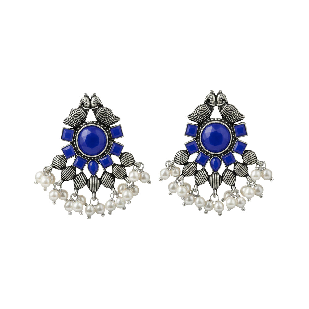 Gulratan Antique Pearl Drop Brooch Earring (Blue)