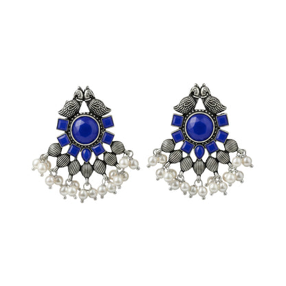 Gulratan Antique Pearl Drop Brooch Earring (Blue)