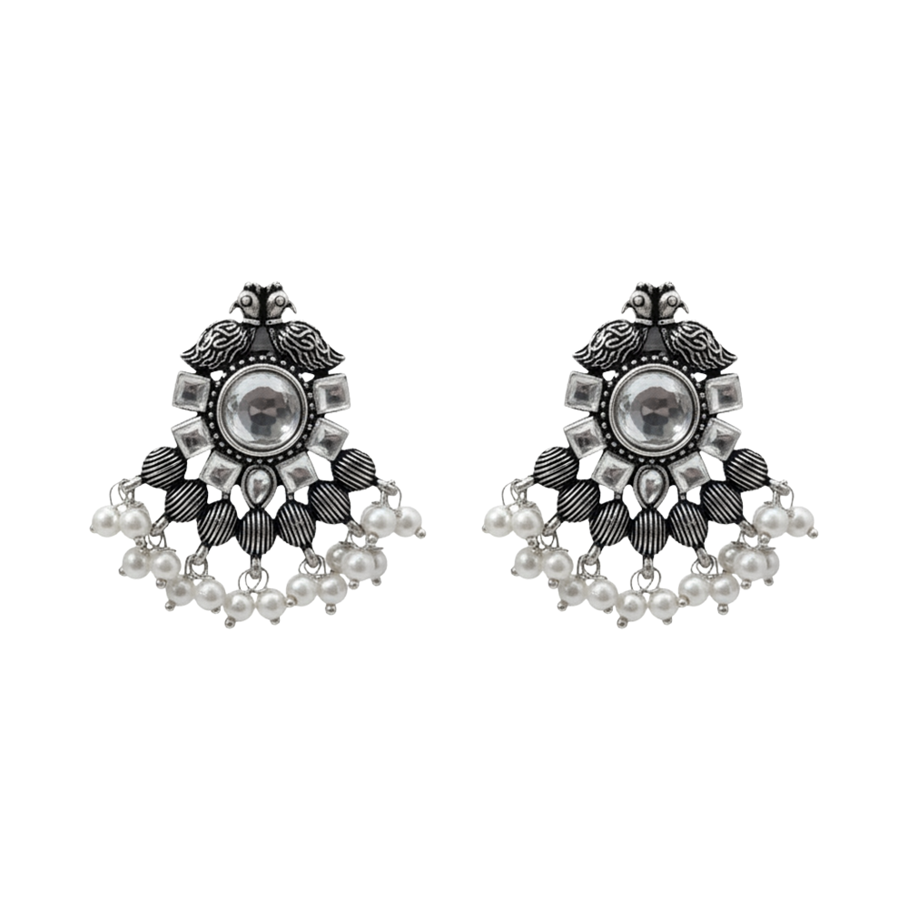 Gulratan Antique Pearl Drop Brooch Earring (White)
