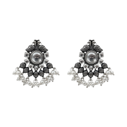 Gulratan Antique Pearl Drop Brooch Earring (White)