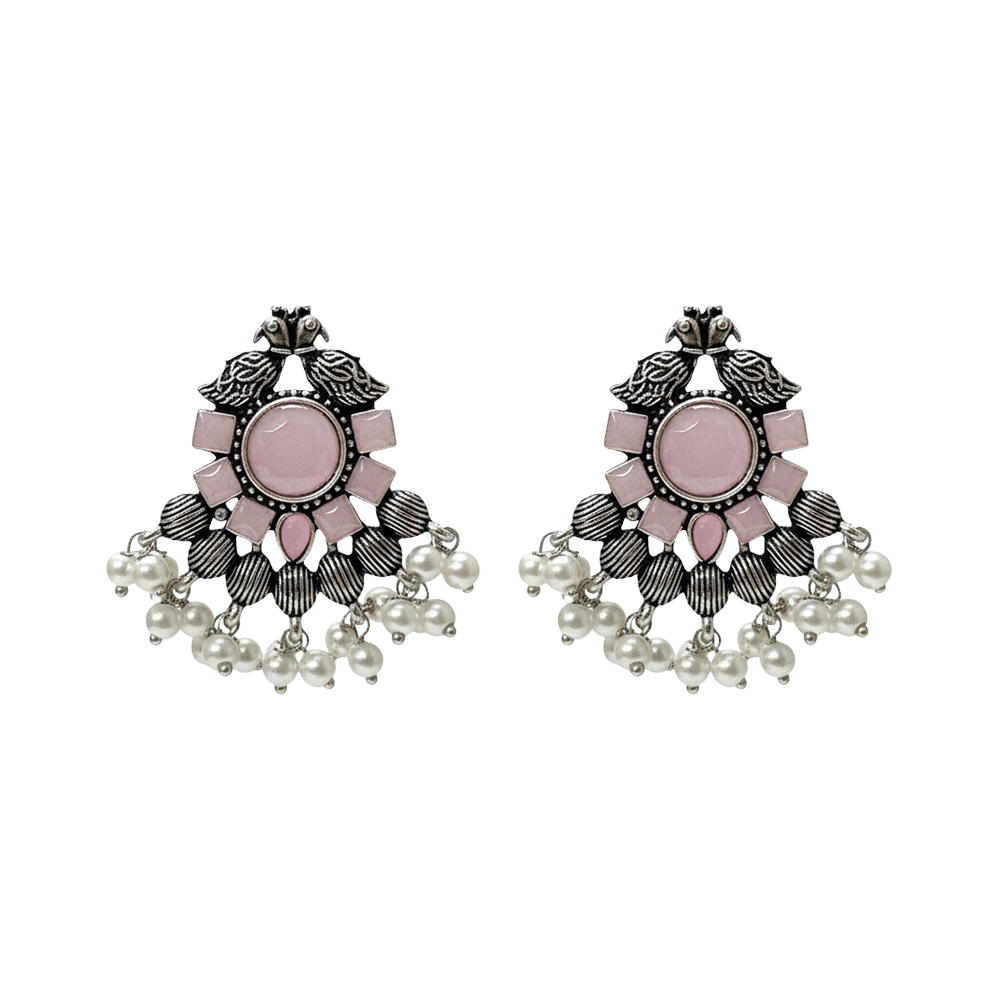 Gulratan Antique Pearl Drop Brooch Earring (Baby Pink)