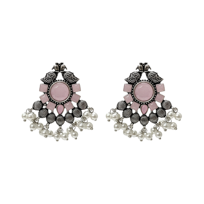 Gulratan Antique Pearl Drop Brooch Earring (Baby Pink)
