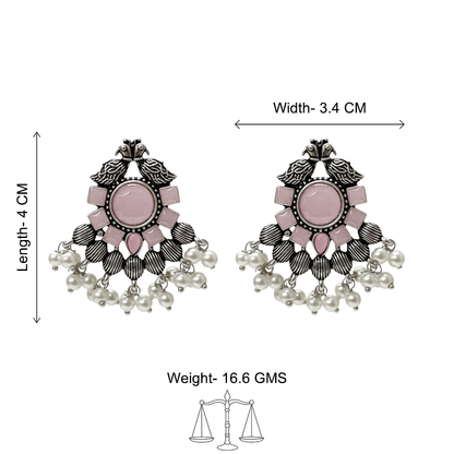 Gulratan Antique Pearl Drop Brooch Earring (Baby Pink)