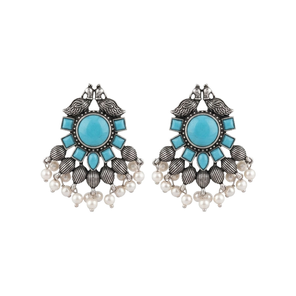 Gulratan Antique Pearl Drop Brooch Earring (sky blue)