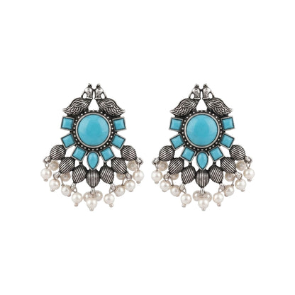 Gulratan Antique Pearl Drop Brooch Earring (sky blue)