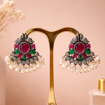 Gulratan Antique Pearl Drop Brooch Earring (Multicoloured)