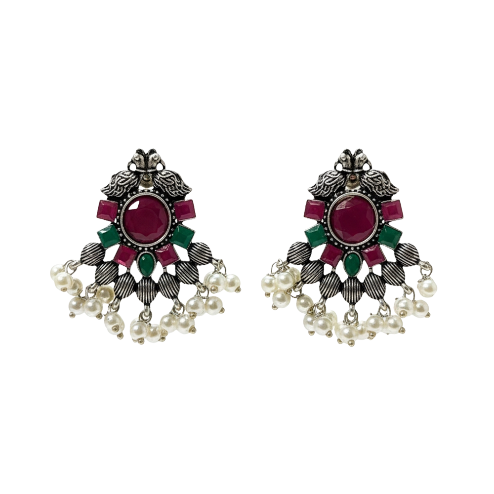 Gulratan Antique Pearl Drop Brooch Earring (Multicoloured)