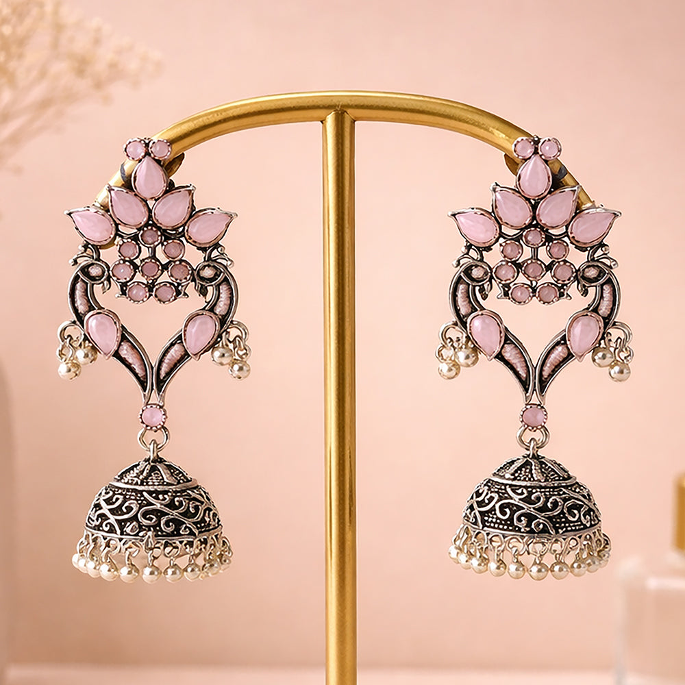Rajrani Pink Floral Drop Jhumkas