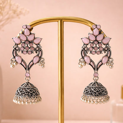 Rajrani Pink Floral Drop Jhumkas