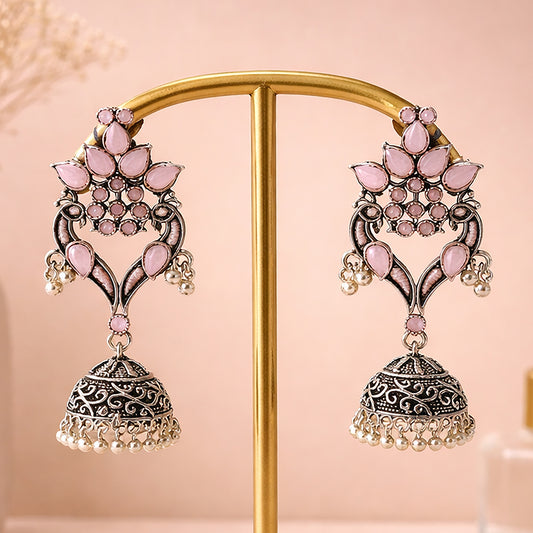 Rajrani Pink Floral Drop Jhumkas