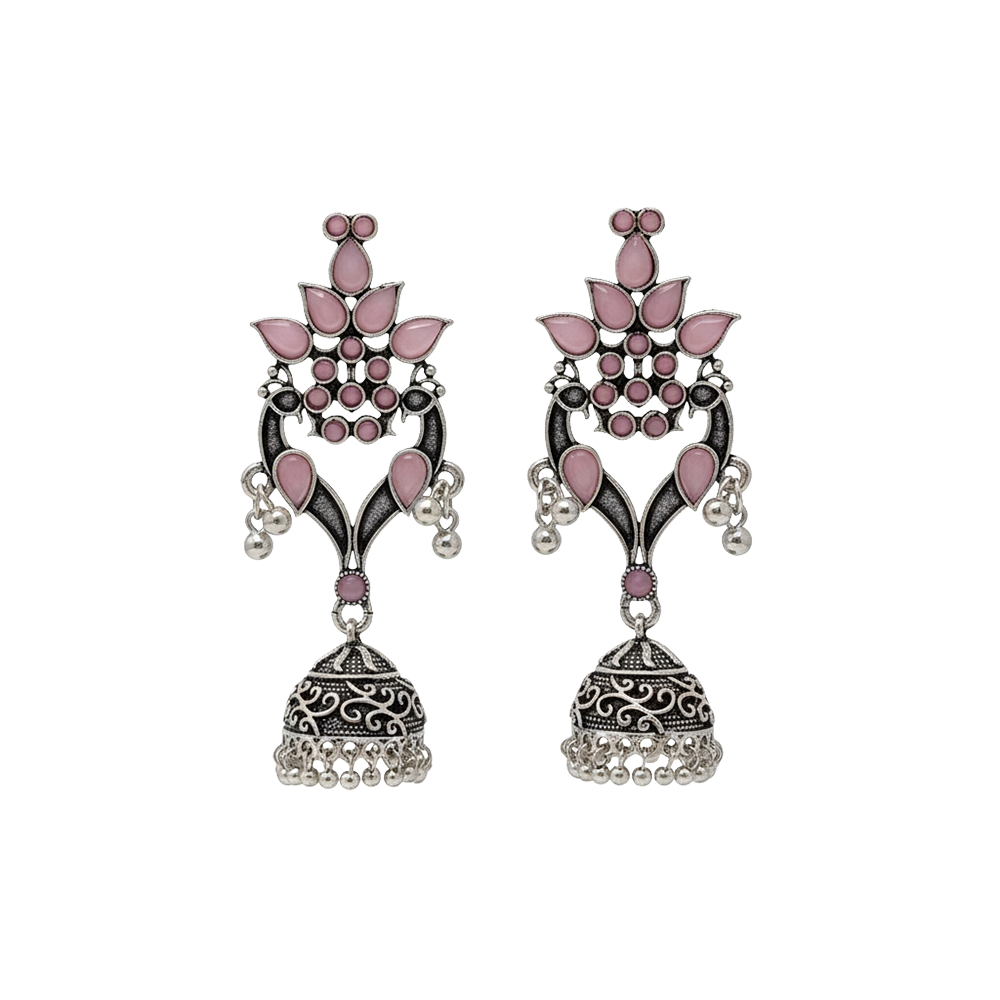 Rajrani Pink Floral Drop Jhumkas