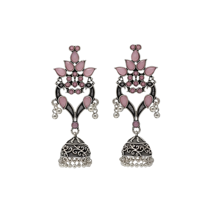 Rajrani Pink Floral Drop Jhumkas
