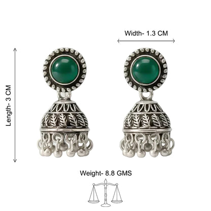 Green Stone Oxidised Jhumki Earring (Green)