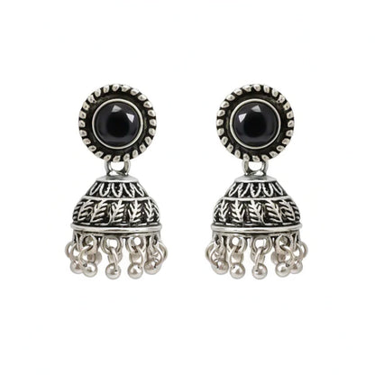 Black Stone Oxidized Jhumki Earrings (Black)