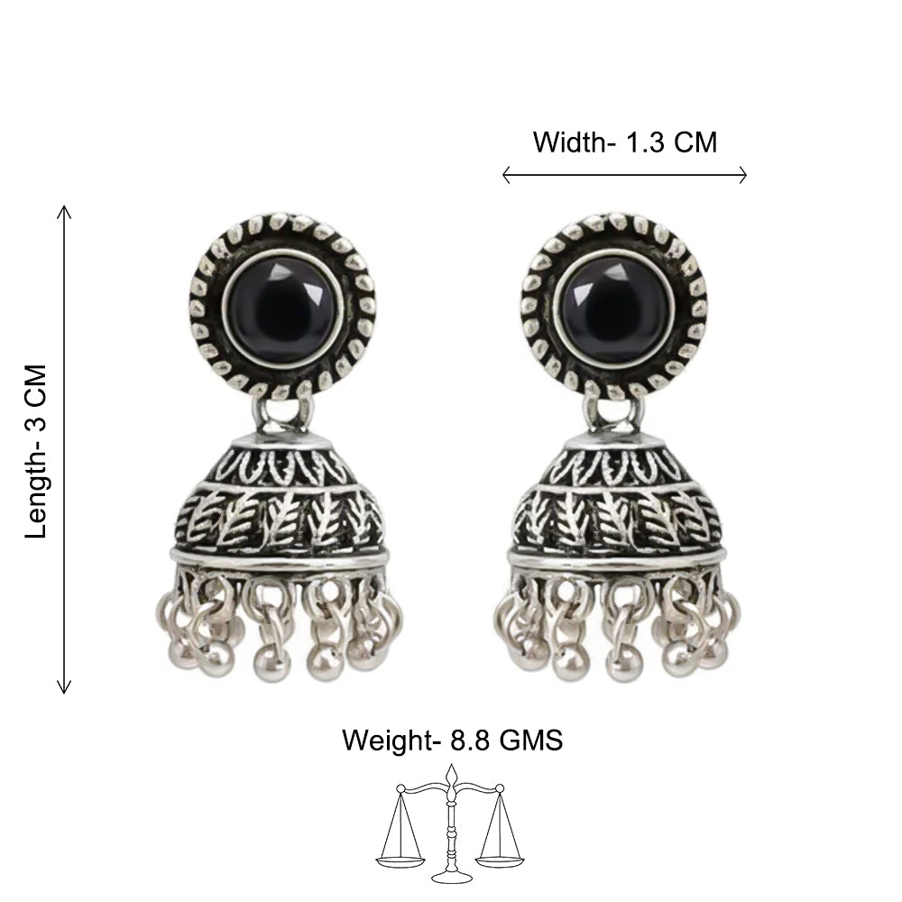 Black Stone Oxidised Jhumki Earring (Black)