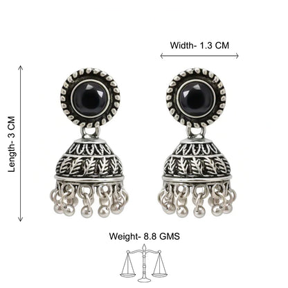 Black Stone Oxidised Jhumki Earring (Black)