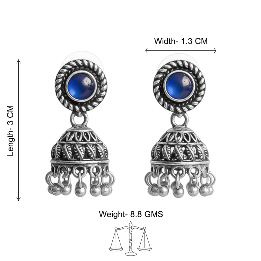 Blue Stone Oxidised Jhumki Earring (Blue)