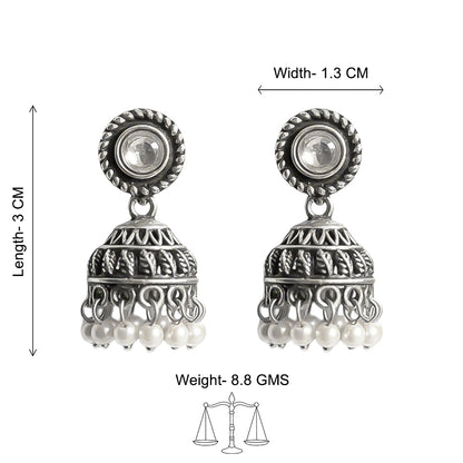 White Stone Oxidised Jhumki Earring (White)