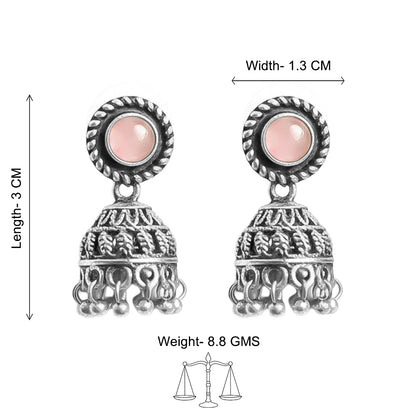 Baby pink Stone Oxidised Jhumki Earring (Baby pink)