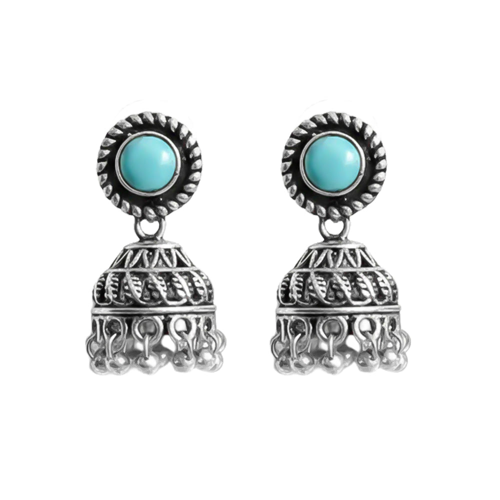 sky blue Stone Oxidized Jhumki Earrings (sky blue)