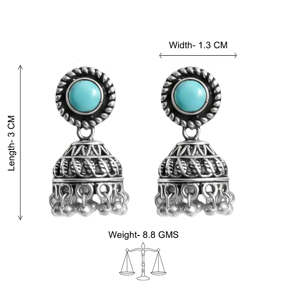 Sky Blue Stone Oxidised Jhumki Earring (Sky blue)