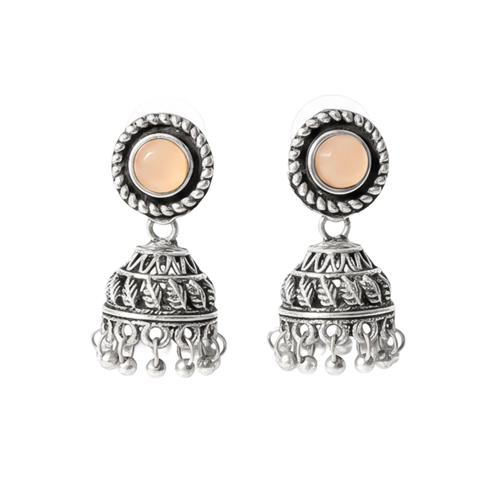 Light Orange Stone Oxidized Jhumki Earrings (Light Orange)