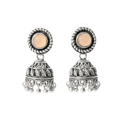 Light Orange Stone Oxidized Jhumki Earrings (Light Orange)