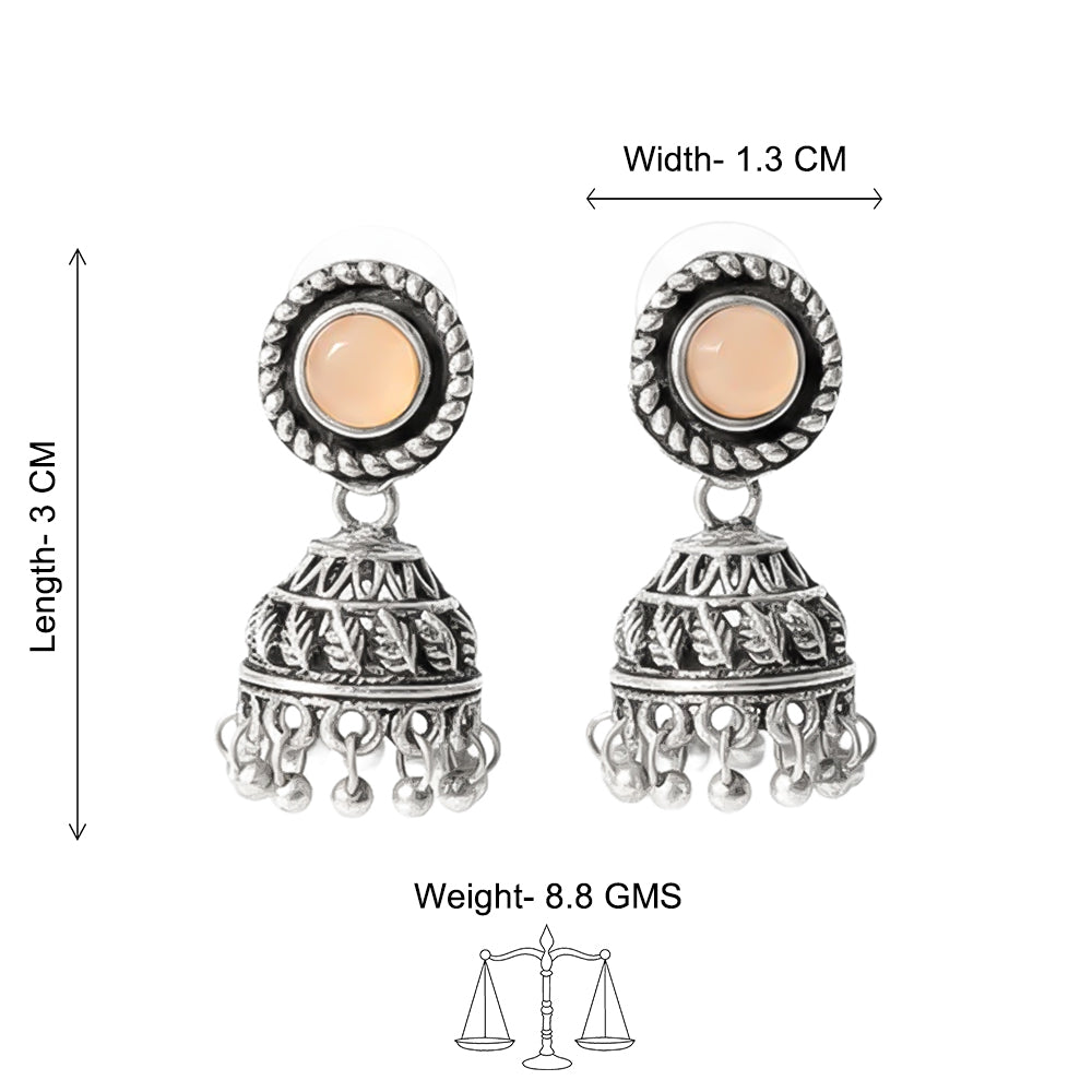 Light Orange Stone Oxidised Jhumki Earring (Light Orange)