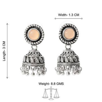 Light Orange Stone Oxidised Jhumki Earring (Light Orange)